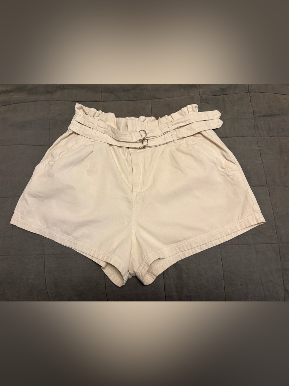 Sea New York Cream High-Waist Paperbag Shorts with D Ring Belt